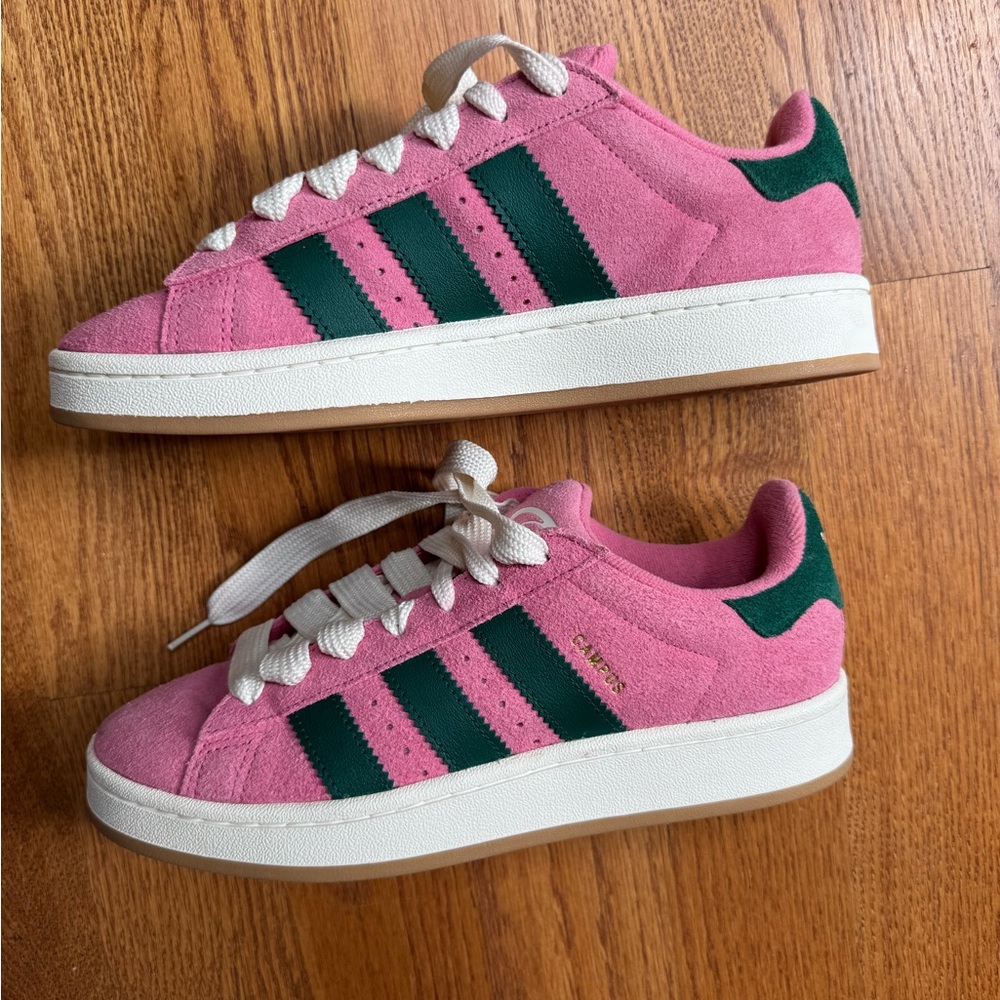 Adidas Pink and Green Suede Sneakers Campus 00 - Picture 5 of 7